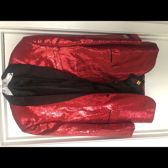 Men's PALLINI RED Metallic Slick Shinny Blazer - Picture 10 of 11